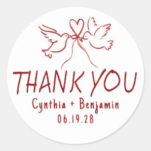 Whimsical Funky Cute Hand Drawn Wedding Thank You Classic Round Sticker