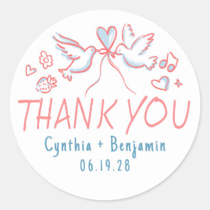 Whimsical Funky Cute Hand Drawn Wedding Thank You Classic Round Sticker