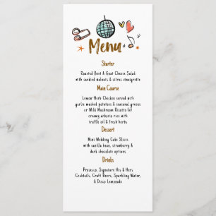 Whimsical Funky Decor Handwritten Wedding Menu