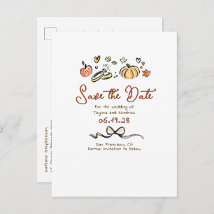 Whimsical Funky Hand Drawn Fall Save The Date Announcement Postcard