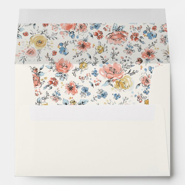 Whimsical Funky Hand Drawn Flowers Pattern Wedding Envelope (Back (Bottom))