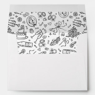 Whimsical Funky Hand Drawn Illustrations Wedding Envelope