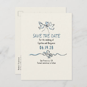 Whimsical Funky Hand Drawn Save The Date Announcement Postcard