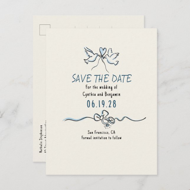 Whimsical Funky Hand Drawn Save The Date Announcement Postcard (Front/Back)