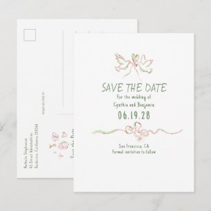 Whimsical Funky Hand Drawn Save The Date Announcement Postcard