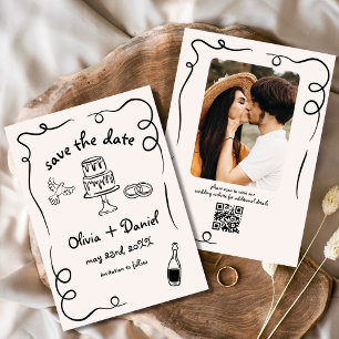 Whimsical Funky Hand Drawn Wedding Photo Save The Date