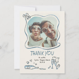 Whimsical Funky Hand Drawn Wedding Photo Thank You Card