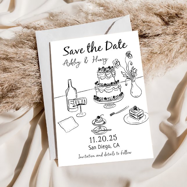Whimsical Funky Hand Drawn Wedding Save The Date Invitation (Creator Uploaded)