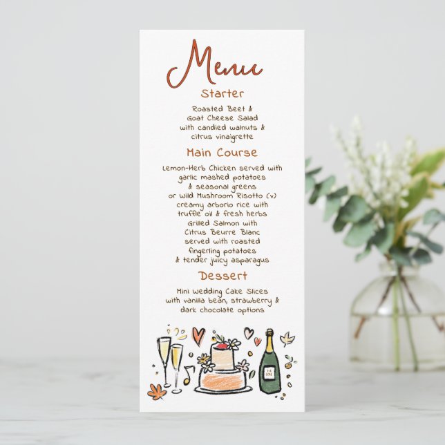 Whimsical Funky Handwritten Fall Wedding Menu (Debout devant)