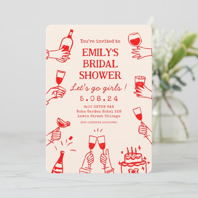 Whimsical Funky Quirky hand Drawing Bridal Shower Invitation (Creator Uploaded)