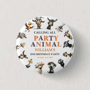Whimsical Funny Animals 2nd Birthday Party 1 Inch Round Button