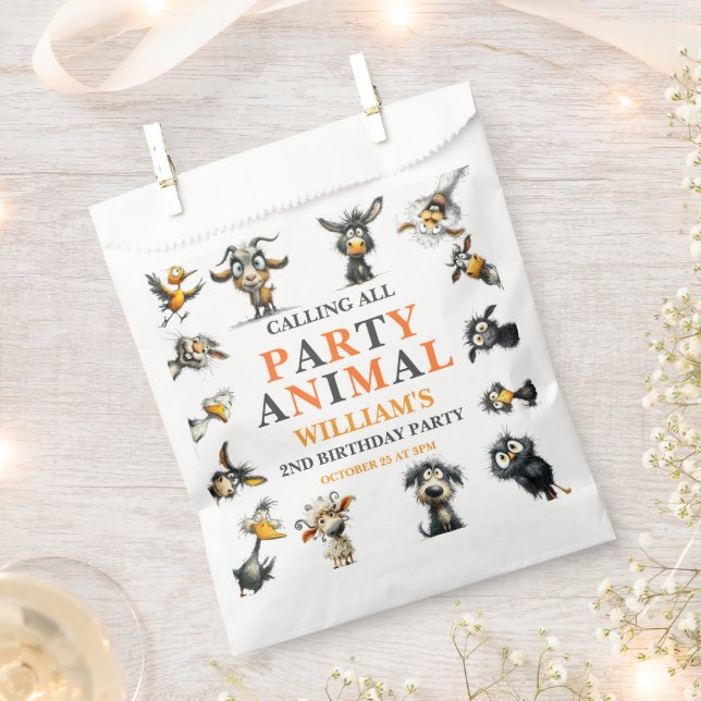 Whimsical Funny Animals 2nd Birthday Party Favour Bag (Clipped)