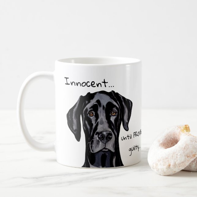 Whimsical Funny Black Great Dane Innocent Coffee Mug (With Donut)