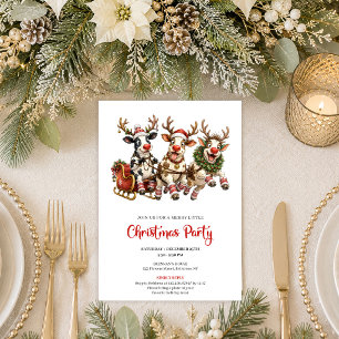 Whimsical Funny Cow Christmas Party Invitation 