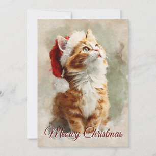 Whimsical Funny Cute Orange Merry Christmas Cat Holiday Card