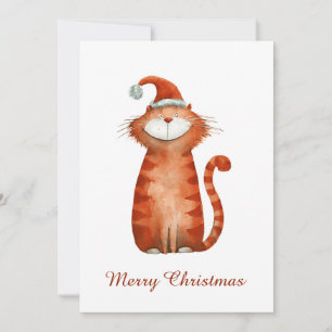 Whimsical Funny Cute Orange Merry Christmas Cat Holiday Card