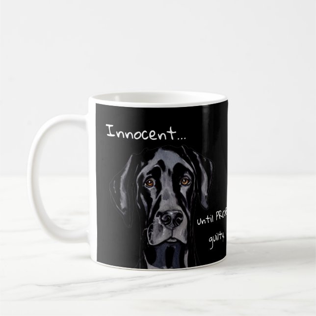 Whimsical Funny Dog Innocent Black Coffee Mug (Left)