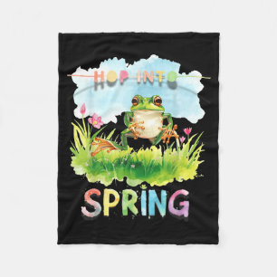 Whimsical funny frog hoping into the season of fleece blanket