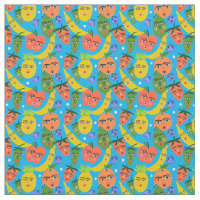 Whimsical Funny Fruit Salad Pattern Blue