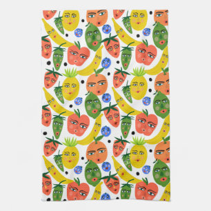 Whimsical Funny Fruit Salad Pattern Kitchen Towel