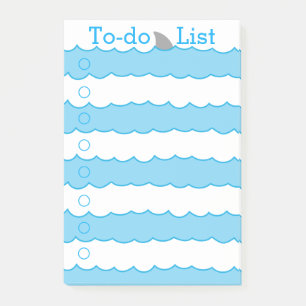 Whimsical Funny Shark Fin and Waves To-do List Post-it Notes