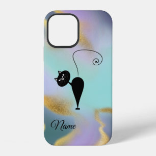 Whimsical Funny trendy black cat abstract iPhone 12 Case