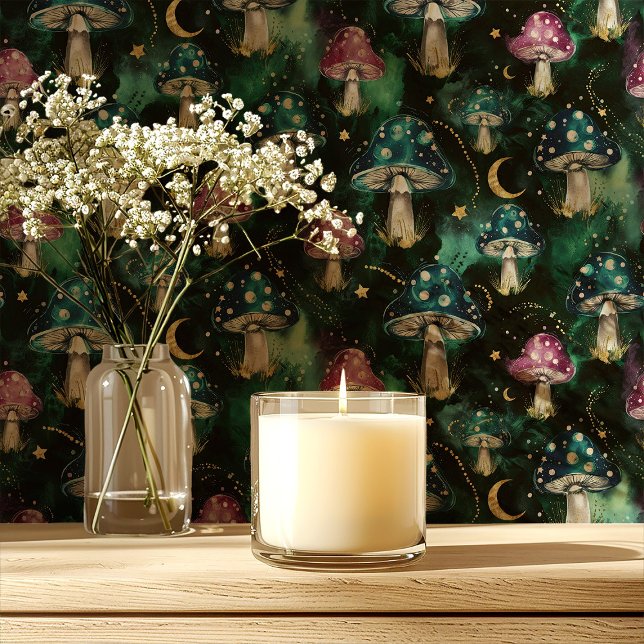 Whimsical Galaxy Mushrooms on Black Wallpaper (Creator Uploaded)