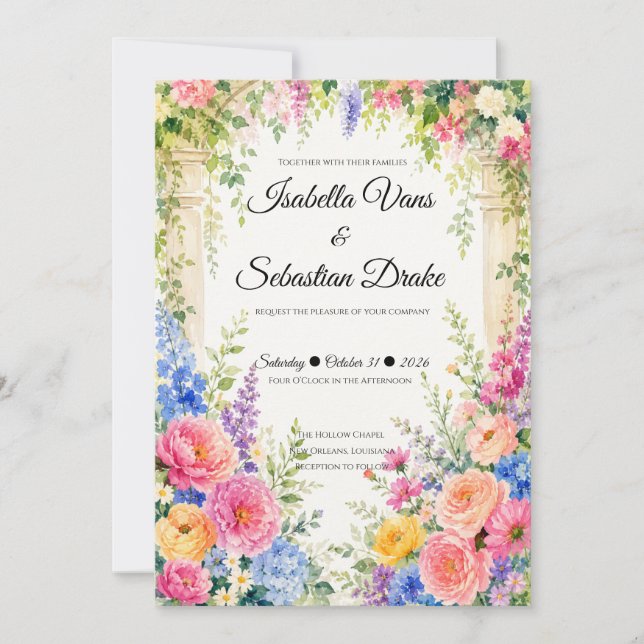 Whimsical Garden Arch Florals Wedding  Invitation (Front)
