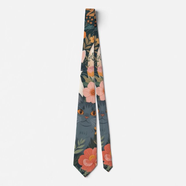 Whimsical Garden Cats Tie (Front)