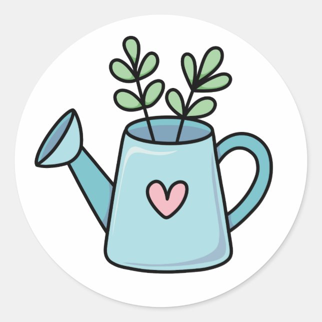 Whimsical Garden Cute Watering Can Classic Round Sticker (Front)