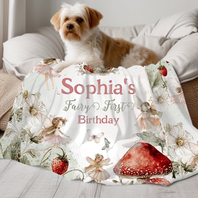 whimsical garden fairy first birthday fleece blanket (Creator Uploaded)