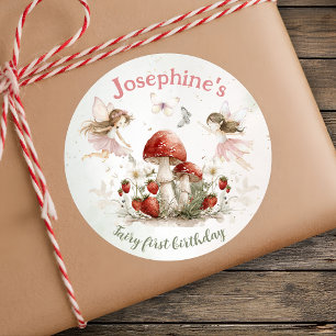 whimsical garden fairy first birthday girl classic round sticker