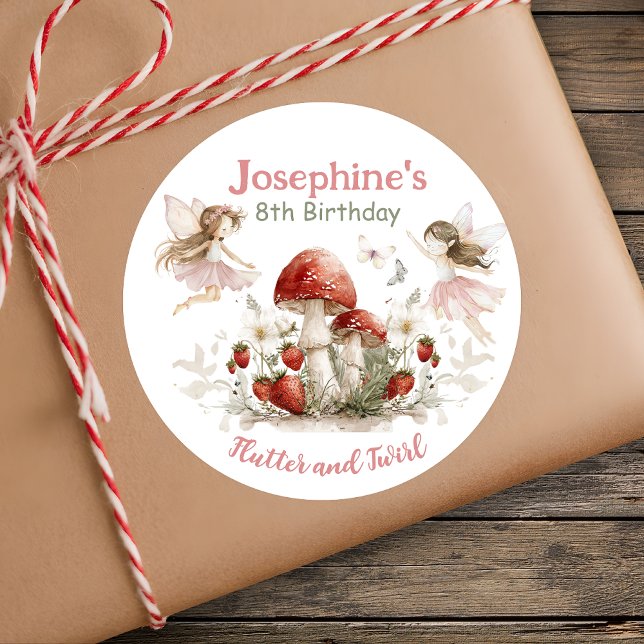 whimsical garden flutter and twirl fairy birthday  classic round sticker (Creator Uploaded)
