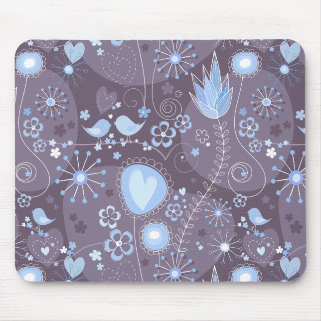 Whimsical garden in blue and grey mouse pad (Front)