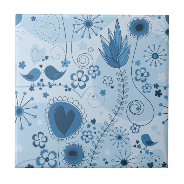 Whimsical garden in blue tile (Front)