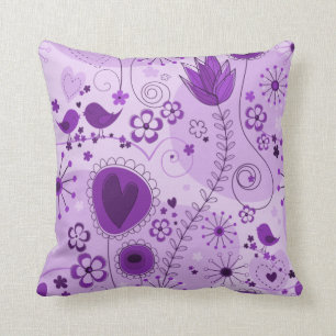Whimsical garden in purple throw pillow