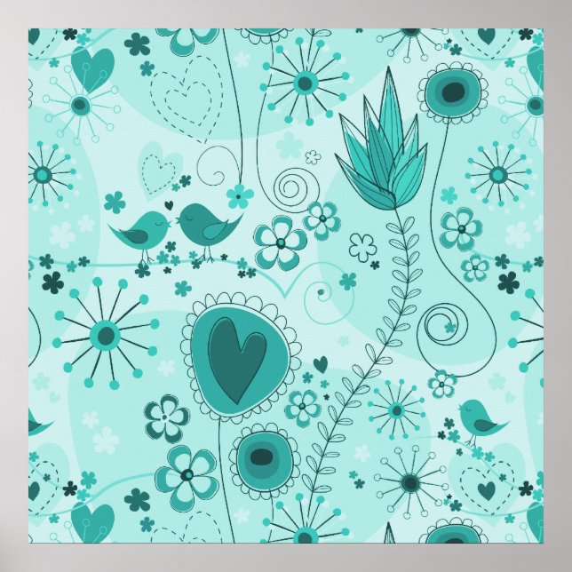 Whimsical Garden in Turquoise Poster (Front)