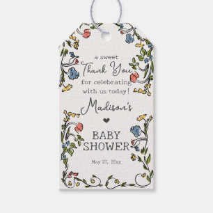 Whimsical Garden Party Doodle Floral Baby Shower Gift Tags
