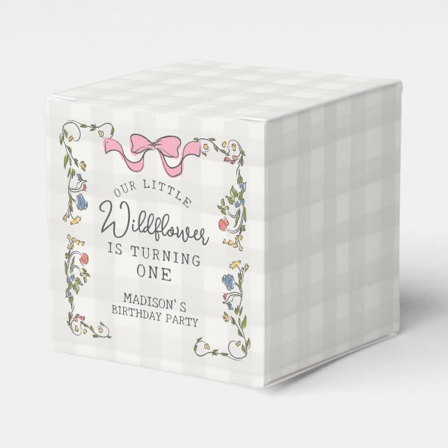 Whimsical Garden Party Doodle Floral Birthday Favor Box (Front Side)