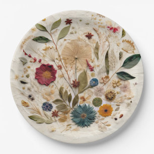 Whimsical Garden Pressed Flowers Bohemian Wedding Paper Plate