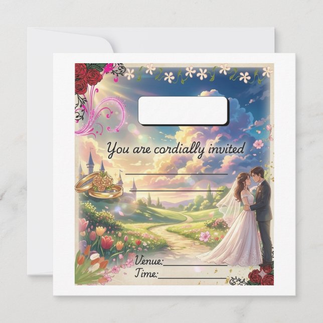 Whimsical Garden Sunset Wedding Invite Card (Front)
