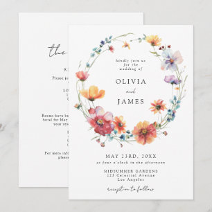 Whimsical Garden Wildflower All-In-One Wedding Invitation