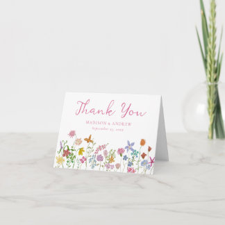 Whimsical Garden Wildflower Photo Wedding Thank You Card