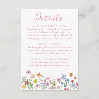 Whimsical Garden Wildflower Wedding Details Enclosure Card