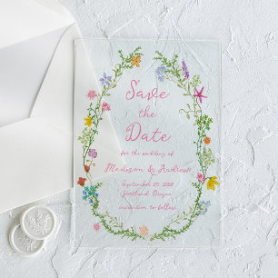 Whimsical Garden Wildflower Wedding Save the Date Acrylic Invitations