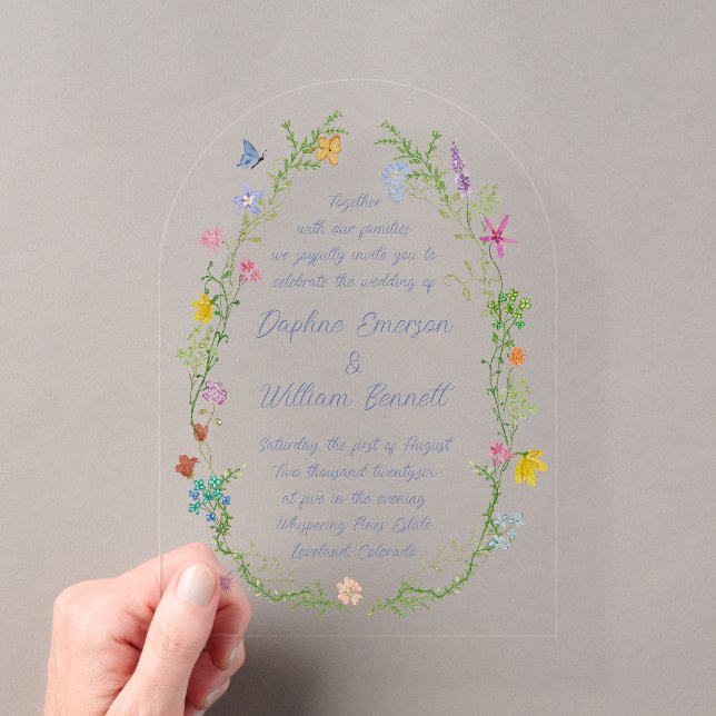 Whimsical Garden Wildflowers Arch Acrylic Invitations (Insitu (Handheld))