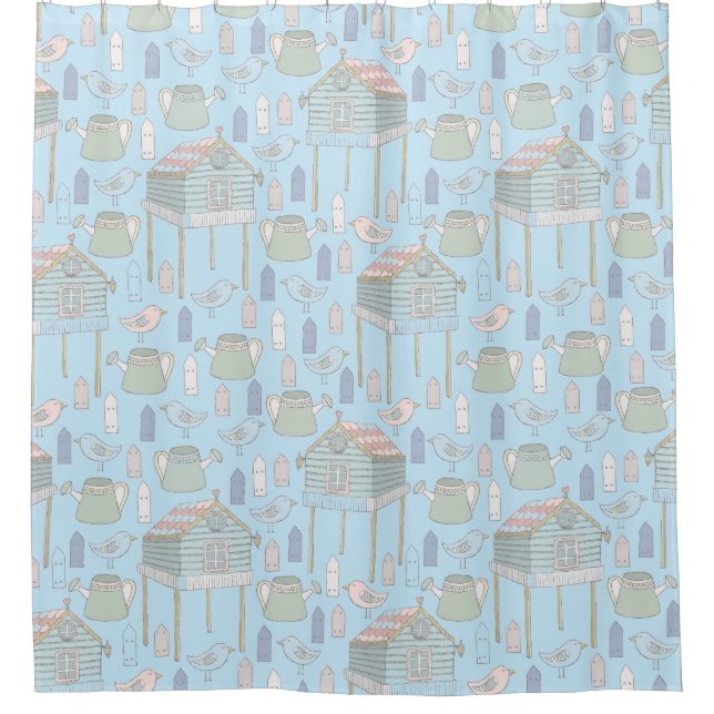 Whimsical Gardener Pattern on Blue (Front)
