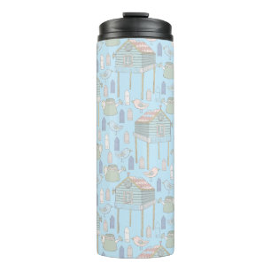 Whimsical Gardener Pattern on Blue Thermal Tumbler