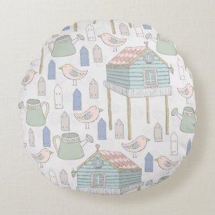 Whimsical Gardener Round Pillow