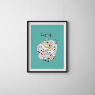 Whimsical Gemini Twin Girls Poster